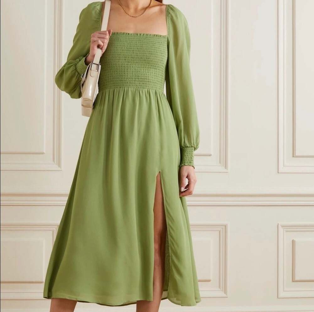 Reformation Cello Dress in Crocodile Green Size XS
